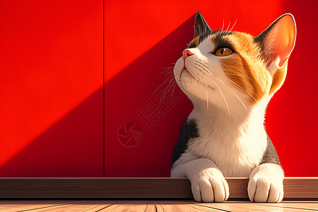 红嫁衣红墙边的小猫插画