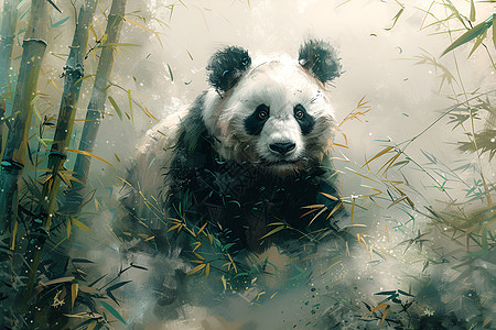 熊猫行走于竹林之中背景图片