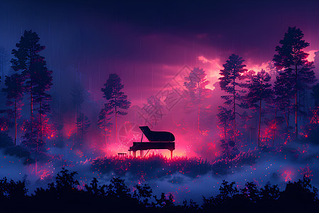 森林中的钢琴图片