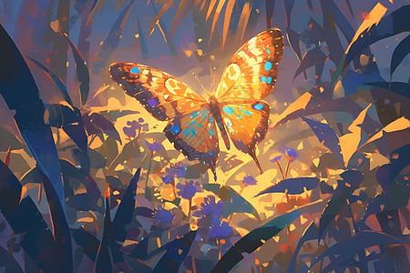 蝴蝶翩翩起舞在花丛中图片