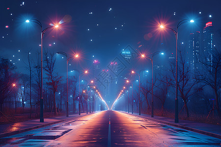 夜景中的智能路灯图片