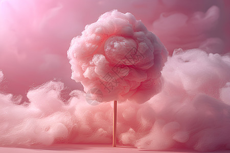 天空下的粉色棉花糖图片