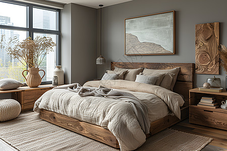 大床素材北欧风温馨大卧室背景