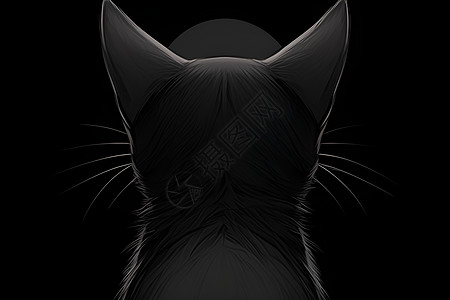 背景黑黑暗中的猫影插画