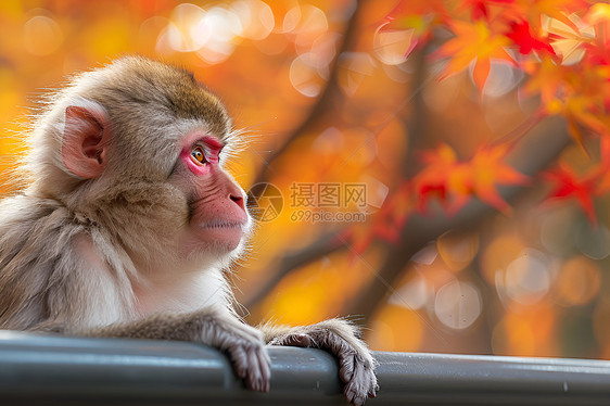 可爱猴子扒着栏杆图片