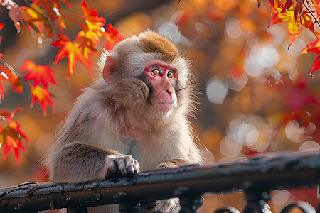 猴子趴在栏杆上图片