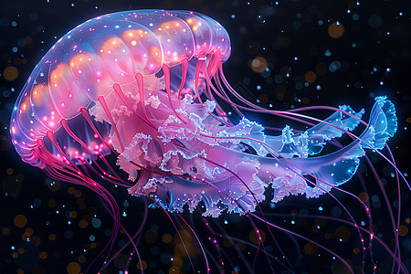 粉色水母在黑暗中优雅飘浮图片