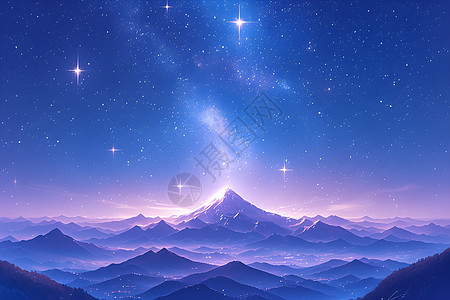夜空璀璨的山脉风景图片