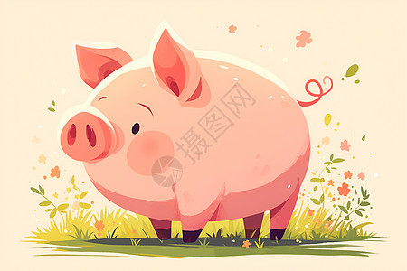 一只可爱的粉色猪背景图片