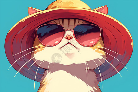 可爱猫咪戴超大太阳镜图片