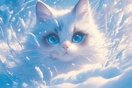 白猫雪地漫步图片