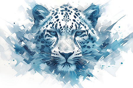 蓝灰色调的水彩豹子图片
