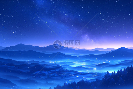 星辉之夜神秘山峦图片