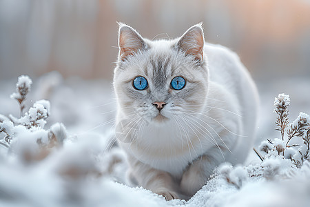 雪中行走的猫咪图片