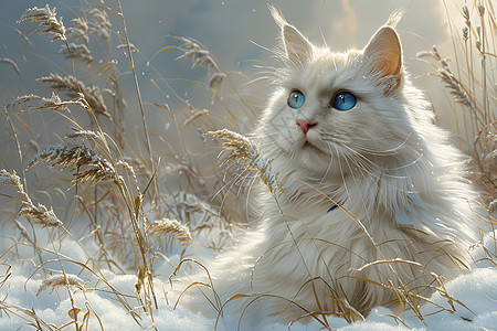雪中的白猫图片