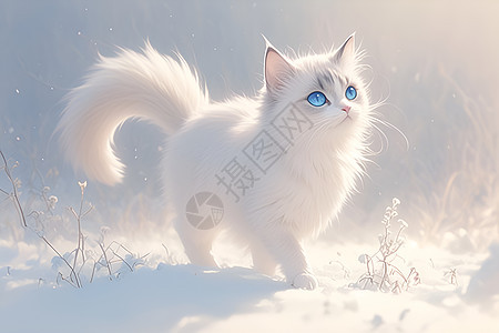 白猫漫步雪地图片