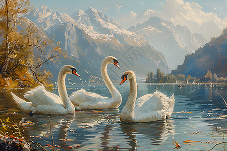 湖面上两只天鹅图片