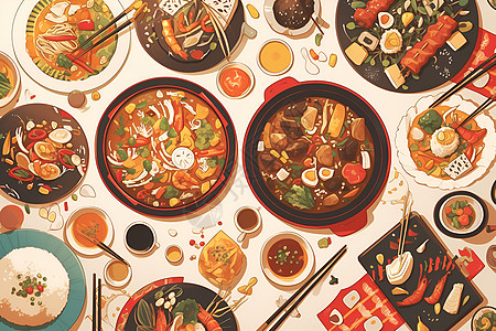 火锅串串色香味俱佳的美食插画