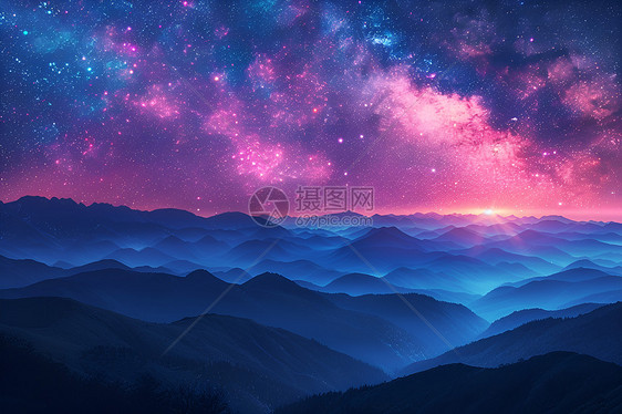 星光璀璨的山脉图片