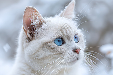 雪地漫步的蓝眼白猫图片