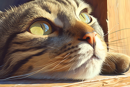 阳光下舒适的虎斑猫图片