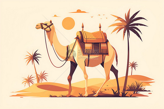 沙漠的骆驼插画图片