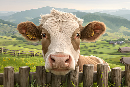 栅栏处的奶牛图片