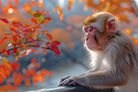 红面长尾猴的秋日图片