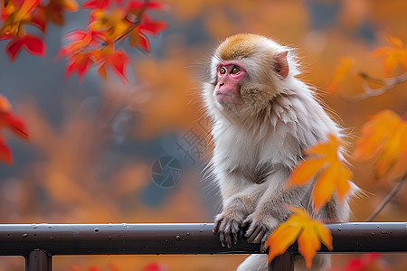 秋叶黄秋叶背景下的猴子背景