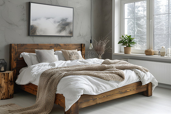 温馨宁静的木床卧室图片