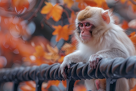 猴子坐在栏杆上图片