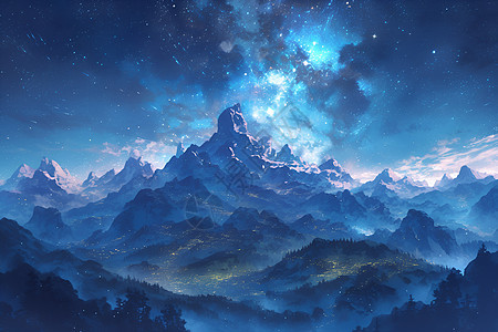 夜空中的魔幻山脉图片