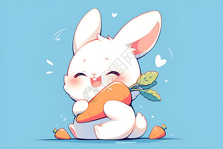 兔子拿着胡萝卜调皮微笑图片