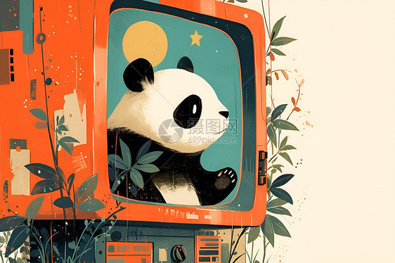 电视中的熊猫图片