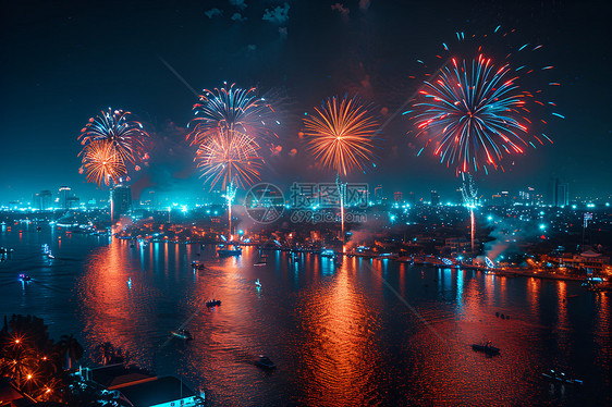 夜空中烟火绽放的壮丽景象图片