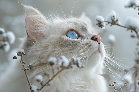草丛中的蓝眼猫咪图片
