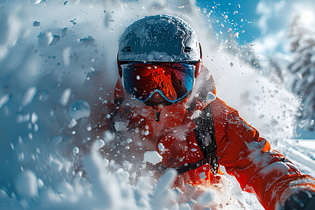 雪山中的勇敢滑雪者图片