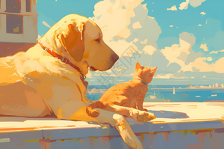 绘画的狗狗和猫咪图片