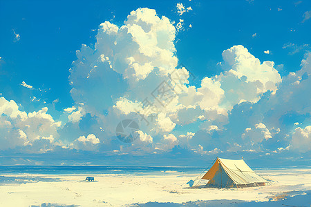 天空下的帐篷图片