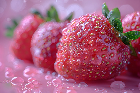 滴在草莓上的水珠图片