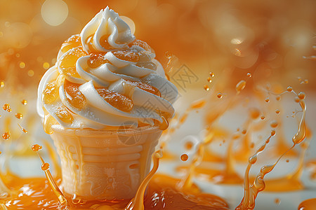 冰淇淋上的糖浆图片