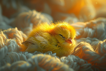卧在毯子里的小鸡图片
