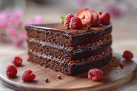 巧克力蛋糕上的树莓图片