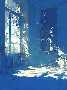 蓝色光影中房间图片
