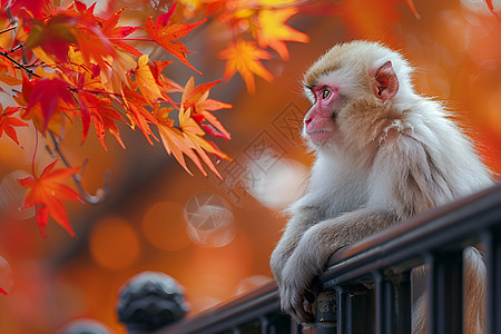 秋日树林边的猴子图片