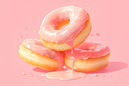 粉色甜甜圈滴着奶油图片
