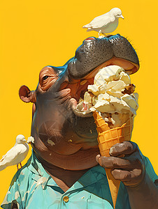 吃冰淇淋的河马图片