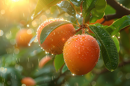 雨中枝头的芒果图片