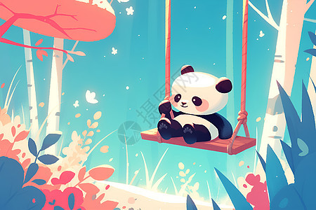 玩秋千的熊猫图片