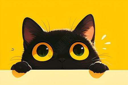 黄色背景下的卡通黑猫图片